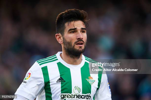 Antonio Barragan of Real Betis Balompie looks on during the La Liga match between Real Betis and Villarreal at Estadio Benito Villamarin on February...