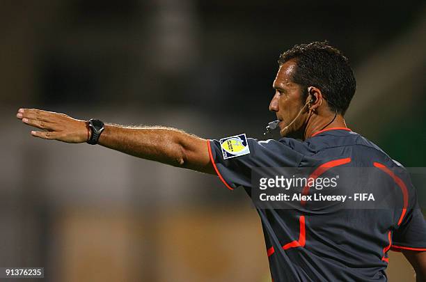 Referee Jorge Larrionda of Uruguay during the FIFA U20 World Cup Group F match between South Africa and Honduras at the Port Said Stadium on October...