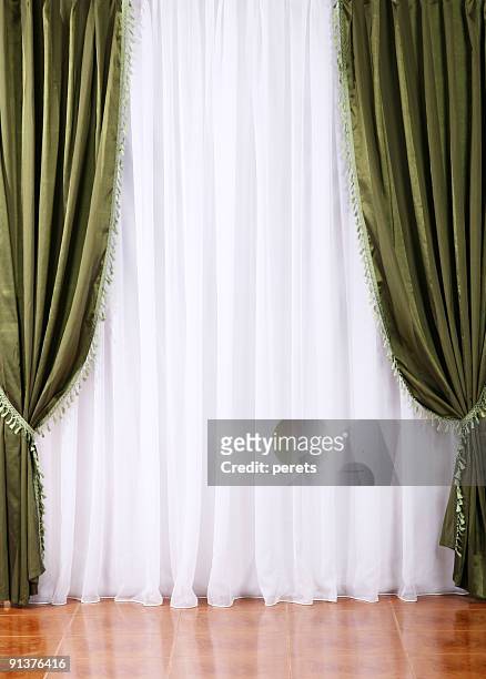 green drapery - green curtain stock pictures, royalty-free photos & images