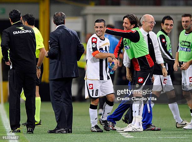 Antonio Di Natale of Udinese Calcio celebrates after scoring during the Serie A match between FC Internazionale Milano and Udinese Calcio at Stadio...