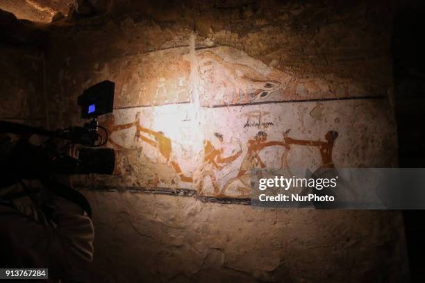 Inside the tomb of an Old Kingdom priestess on the Giza plateau on the southern outskirts of Cairo, Egypt, 03 February 2018. An Egyptian...