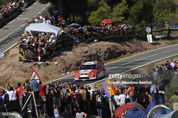 Federico Villagra of Argentina and Jorge Perez Companc of Argentina compete in their Munchis Ford Focus during Leg 2 of the WRC Rally de Espana on...