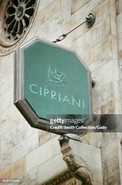 Close-up of sign on facade of the Cipriani restaurant, an iconic restaurant in Manhattan, New York City, New York, September 15, 2017.