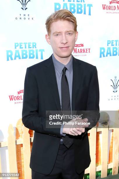 Actor Domhnall Gleeson attends the premiere of 'Peter Rabbit,' sponsored by Cost Plus World Market, at The Grove on February 3, 2018 in Los Angeles,...