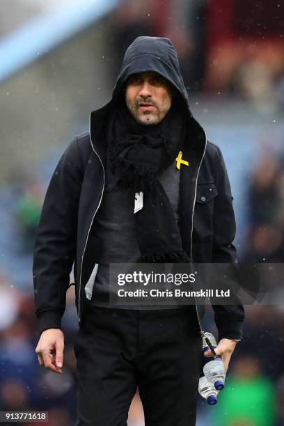 Manchester City manager Josep Guardiola looks on during the Premier League match between Burnley and Manchester City at Turf Moor on February 3, 2018...