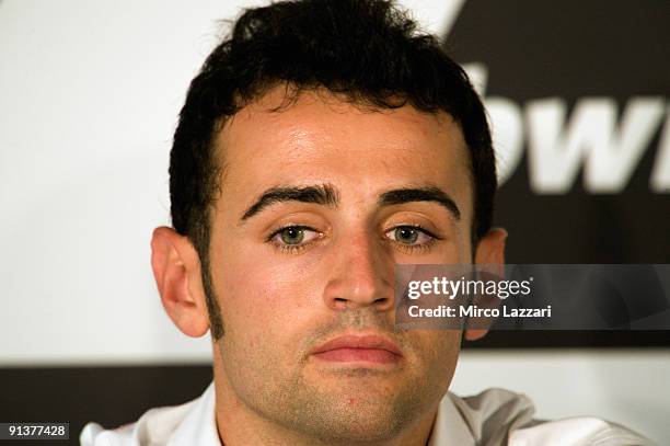 Hector Barbera of Spain and Pepe World Team looks on during the press conference after the 125 cc qualifying practice session ahead of the MotoGP of...