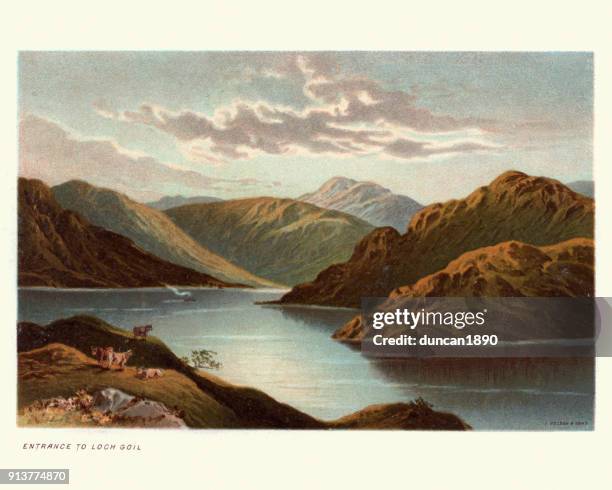 loch goil, scotland, 19th century - alba stock illustrations