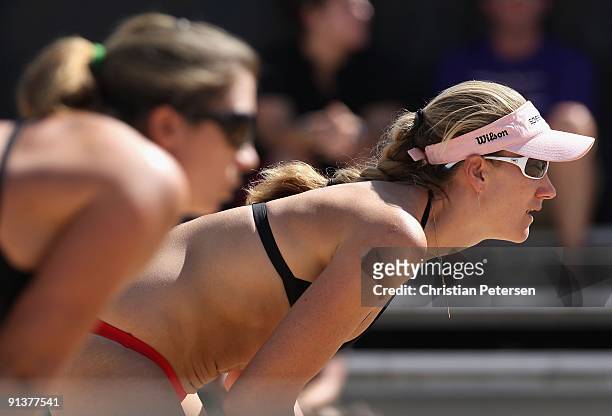 Kerri Walsh and Misty May-Treanor of USA during the round 3 match against Brazil in the AVP Crocs Tour World Challenge at the Westgate City Center on...