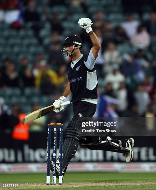 Grant Elliott of New Zealand celebrates winning the match during the ICC Champions Trophy 2nd Semi Final match between New Zealand and Pakistan...