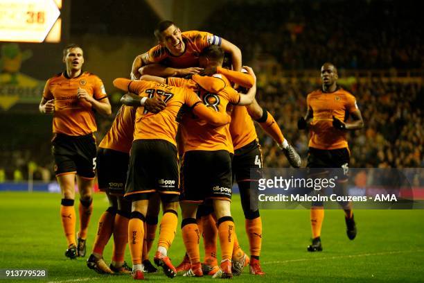 Diego Jota of Wolverhampton Wanderers celebrates scoring a goal to make it 2-0 during the Sky Bet Championship match between Wolverhampton and...