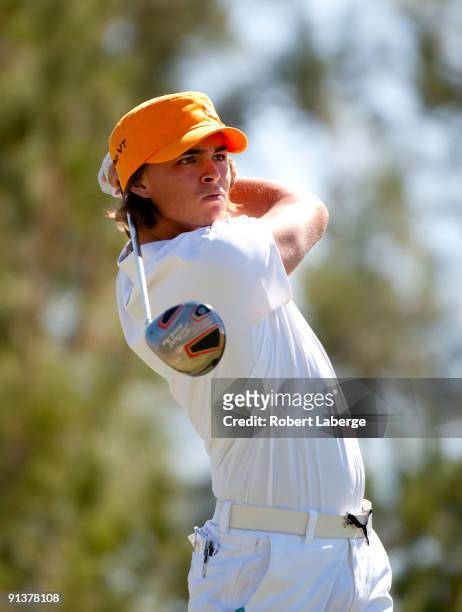 Rickie Fowler makes a tee shot on the third hole during the third round of the 2009 Soboba Classic at The Country Club at Soboba Springs on October...