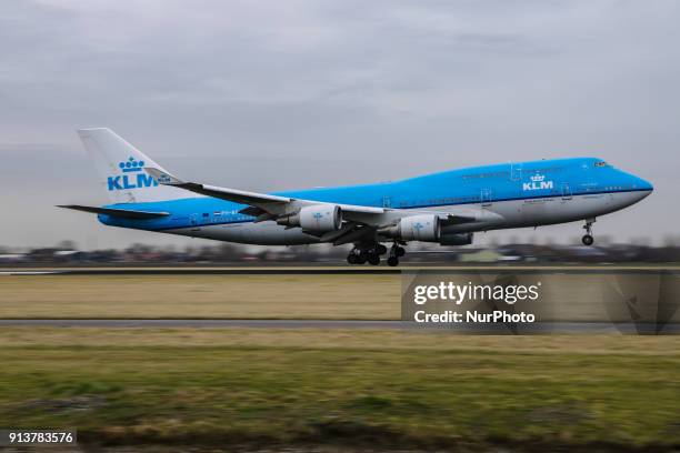 S Boeing 747 in Amsterdam Schiphol Airport. KLM is one of the last airlines operating the jumbo jet Boeing 747. The airline operates 16 of them of...