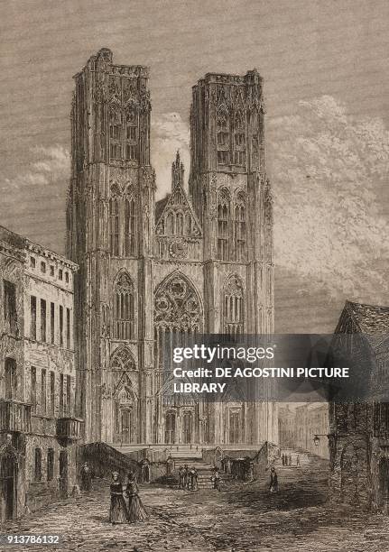 Cathedral of Saint Michael and Saint Gudula, Brussels, Belgium, engraving by Lemaitre from Belgique et Hollande, by Van Hasselt, L'Univers...