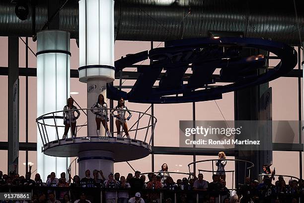 The Silver and Blue dancers during a game between the Carolina Panthers and the Dallas Cowboys at Cowboys Stadium on September 28, 2009 in Arlington,...