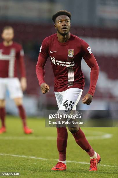 Gboly Ariyibi of Northampton Town in action during the Sky Bet League One match between Northampton Town and Rochdale at Sixfields on February 3,...