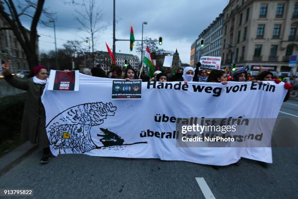 'Hands off Afrin' 'Everywhere there's Afrin / Everywhere there's resistance'. More than 1000 people joined the protest against the turkish bombing of...