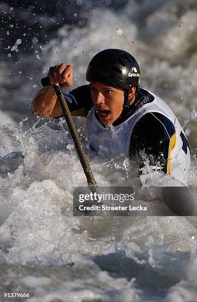 Julian Potvin Bernal of Canada competes in the Men's Canoe Single C1 during the 2009 Charlotte Open at the US National Whitewater Center on October...