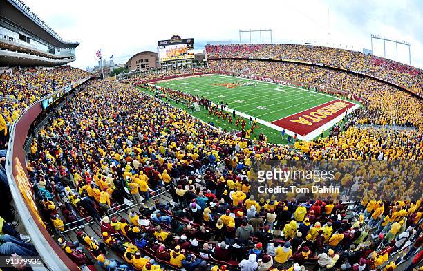 Bank Stadium is filled during a NCAA football game pitting the Minnesota Golden Gophers against the Wisconsin Badgers on October 3, 2009 at TCF Bank...
