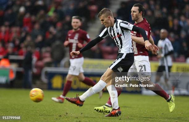 Mark Kitching of Rochdale has a shot at goal during the Sky Bet League One match between Northampton Town and Rochdale at Sixfields on February 3,...