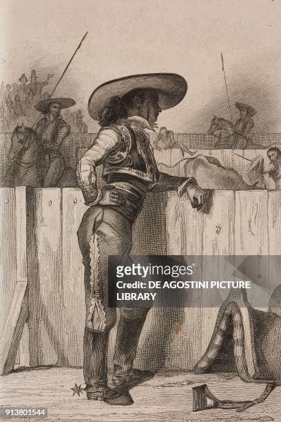 Picadores during a Corrida , Spain, engraving by Lemaitre from Espagne, by Joseph Lavallee, Iles Baleares et Pithyuses, by Frederic Lacroix,...