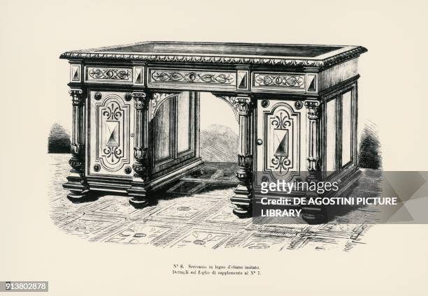 Imitation ebony wood desk, engraving from the Guida per le Arti e Mestieri Italy, 19th century.