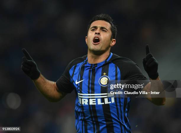 Citadin Martins Eder of FC Internazionale celebrates after scoring the opening goal during the serie A match between FC Internazionale and FC Crotone...