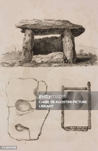 Dolmen of Cauria, Corse, France, engraving by Lemaitre from Espagne, by Joseph Lavallee, Iles Baleares et Pithyuses, by Frederic Lacroix, Sardaigne,...