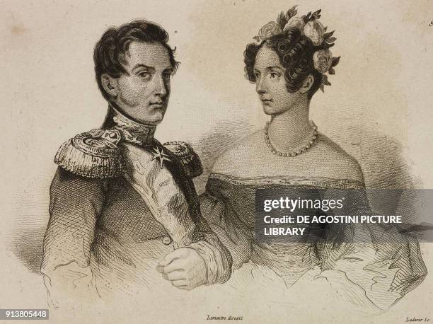 Nicholas II of Russia and his wife Alexandra Feodorovna , engraving by Lemaitre, Vernier and Laderer, from Russie by Jean Marie Chopin , La Fin de la...