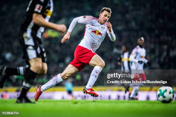 Lukas Klostermann of Leipzig in action during the Bundesliga match between Borussia Moenchengladbach and RB Leipzig at Borussia-Park on February 3,...