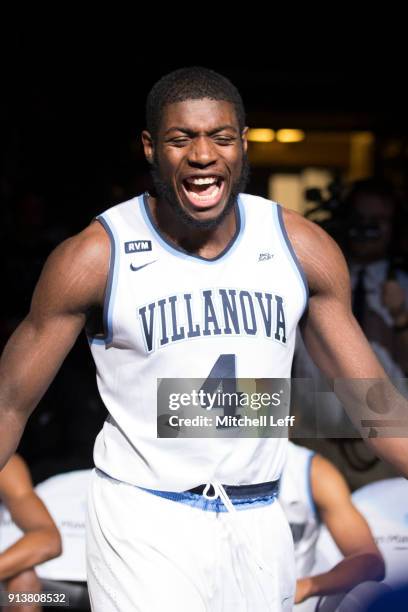 Eric Paschall of the Villanova Wildcats is introduced prior to the game against the La Salle Explorers at the Wells Fargo Center on December 10, 2017...