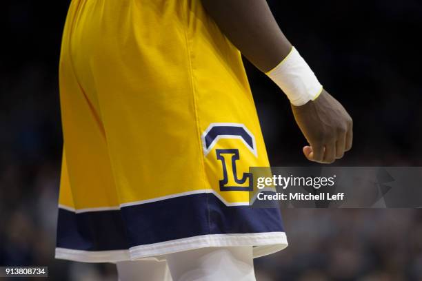 The La Salle Explorers logo on a pair of shorts against the Villanova Wildcats at the Wells Fargo Center on December 10, 2017 in Philadelphia,...