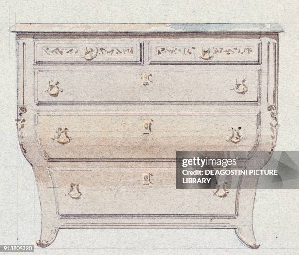 Commode for the Golden Room by Eugene-Emmanuel Viollet-Le-Duc , watercolor drawing, France, 19th century.