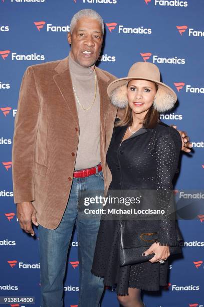 Former NBA player Julius 'Dr. J' Erving and Dorys Madden at the Fanatics Super Bowl Party on February 3, 2018 in Minneapolis, Minnesota.