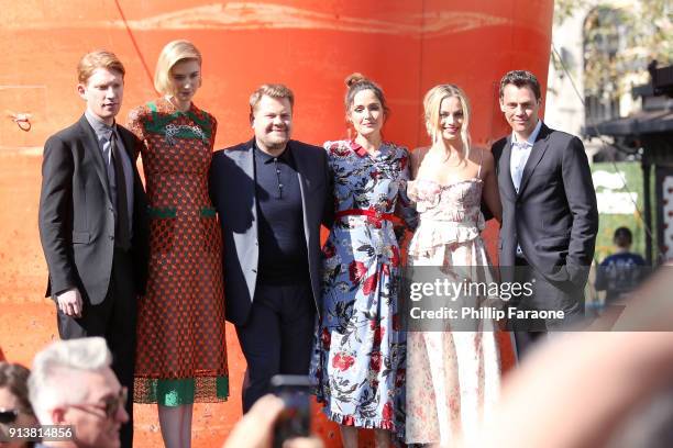 Actors Domhnall Gleeson, Elizabeth Debicki, James Corden, Rose Byrne, Margot Robbie and director/writer/producer Will Gluck attend the premiere of...