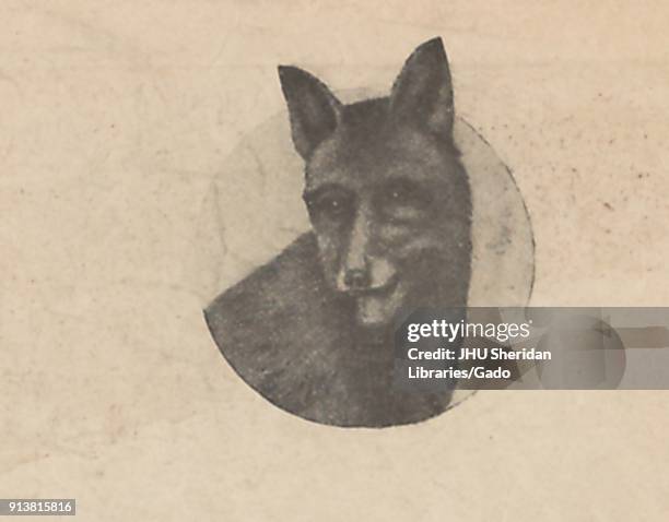 Illustration from the Russian satirical journal Skorpion depicting a portrait of a dog with human eyes, 1906.