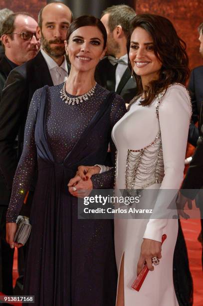 Maribel Verdu and Penelope Cruz attend Goya Cinema Awards 2018 at Madrid Marriott Auditorium on February 3, 2018 in Madrid, Spain.