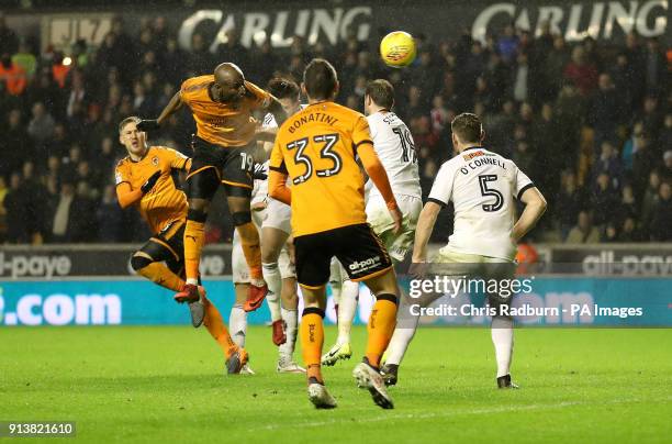 Wolverhampton Wanderers Benik Afobe heads towards goal during the Sky Bet Championship match between Wolverhampton Wanderers and Sheffield United.