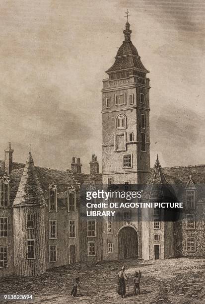 Courtyard of the Glasgow University, Scotland, United Kingdom, engraving by Skelton from Angleterre, Ecosse et Irlande, Volume IV, by Leon Galibert...