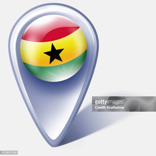 ghana button map pointer with flag isolated on white - ghanaian flag stock illustrations