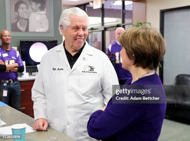 Starkey Hearing Technologies Founder and CEO Bill Austin and Senator Amy Klobuchar attend the 2018 Big Game Weekend Hearing Mission With Starkey...