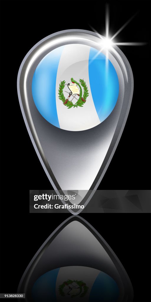 Guatemala button map pointer with flag isolated on black