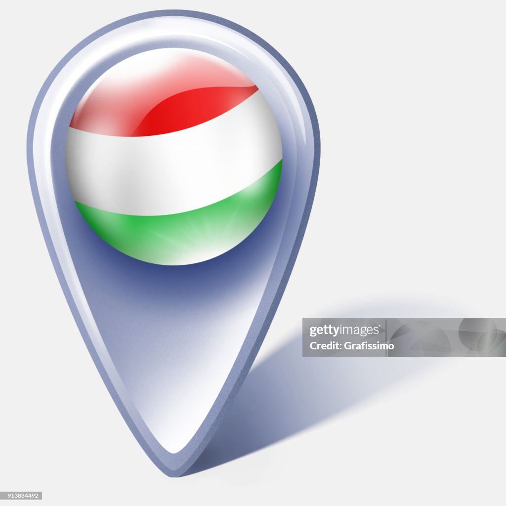 Hungary button map pointer with hungarian flag isolated on white