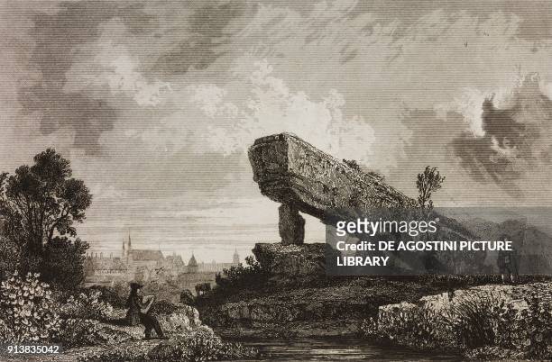 Megalithic monument near Poitiers, France, engraving by Lemaitre from France, premiere partie, L'Univers pittoresque, published by Firmin Didot...