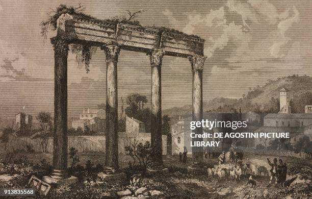 Ruins of a Roman temple, Riez, France, engraving by Lemaitre from France, premiere partie, L'Univers pittoresque, published by Firmin Didot Freres,...