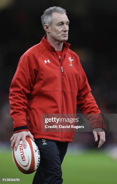 Rob Howley, the Wales backs coach looks on during the NatWest Six Nations match between Wales and Scotland at the Principality Stadium on February 3,...