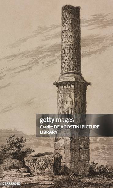 Roman column, Cussy-la-Colonne, France, engraving by Lemaitre from France, premiere partie, L'Univers pittoresque, published by Firmin Didot Freres,...