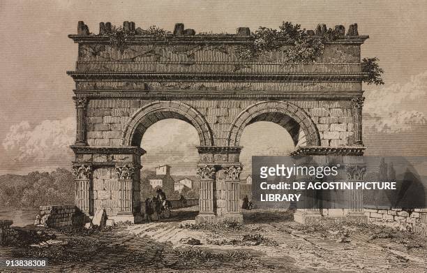 Arch of Germanicus, Saintes, France, engraving by Lemaitre from France, premiere partie, L'Univers pittoresque, published by Firmin Didot Freres,...
