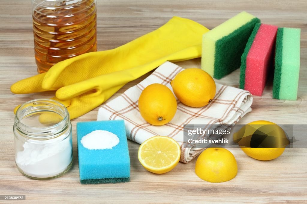 Eco friendly natural cleaners. Home cleaning concept