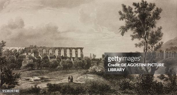 Roman Aqueduct, Metz, France, engraving by Lemaitre from France, premiere partie, L'Univers pittoresque, published by Firmin Didot Freres, Paris,...