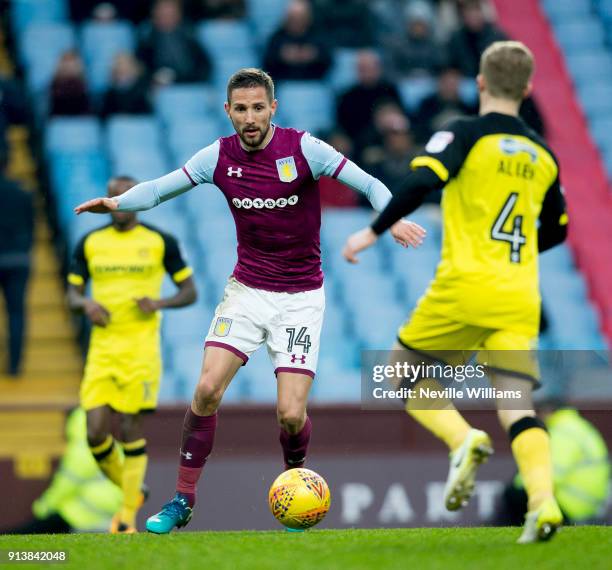 Conor Hourihane of Aston Villa during the Sky Bet Championship match between Aston Villa and Burton Albion at Villa Park on February 03, 2018 in...